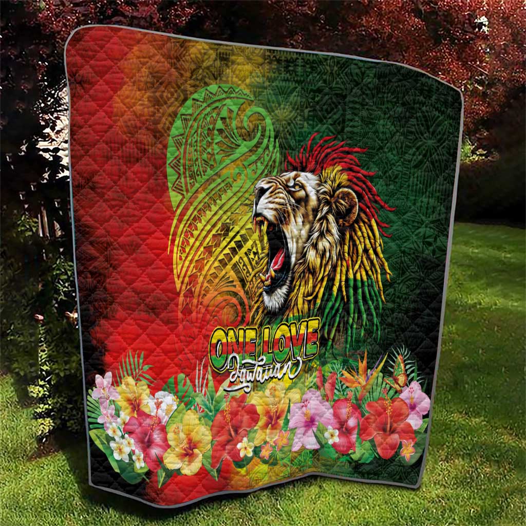 Hawaiian Reggae Quilt Jawaiian One Love-Tribal Tatoos and Rastafari Lion - Polynesian Pride