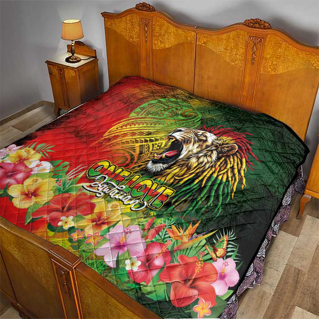 Hawaiian Reggae Quilt Jawaiian One Love-Tribal Tatoos and Rastafari Lion - Polynesian Pride