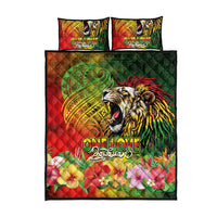 Hawaiian Reggae Quilt Bed Set Jawaiian One Love-Tribal Tatoos and Rastafari Lion - Polynesian Pride