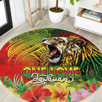 Hawaiian Reggae Round Carpet Jawaiian One Love-Tribal Tatoos and Rastafari Lion - Polynesian Pride