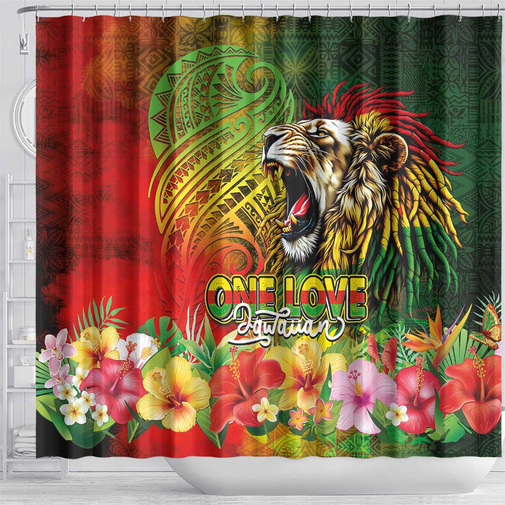 Hawaiian Reggae Shower Curtain Jawaiian One Love-Tribal Tatoos and Rastafari Lion - Polynesian Pride