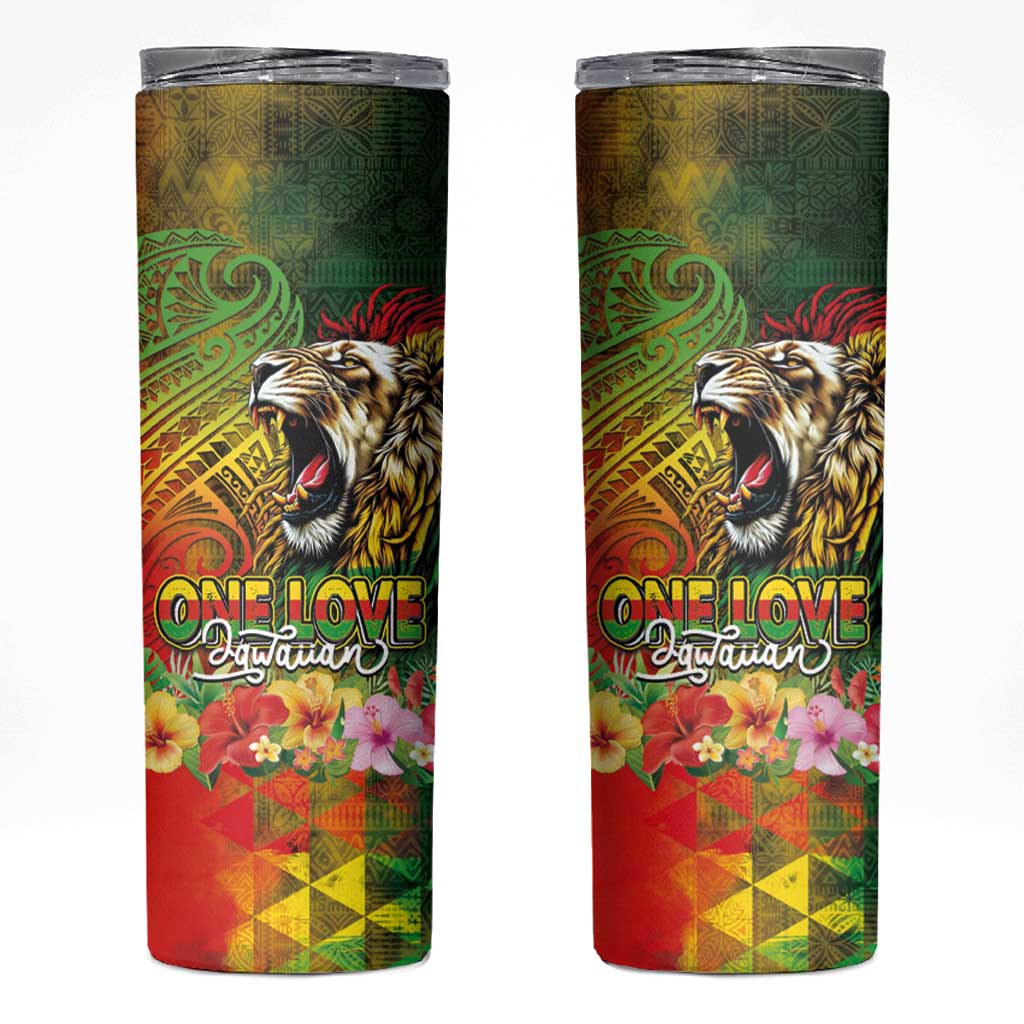 Hawaiian Reggae Skinny Tumbler Jawaiian One Love-Tribal Tatoos and Rastafari Lion - Polynesian Pride