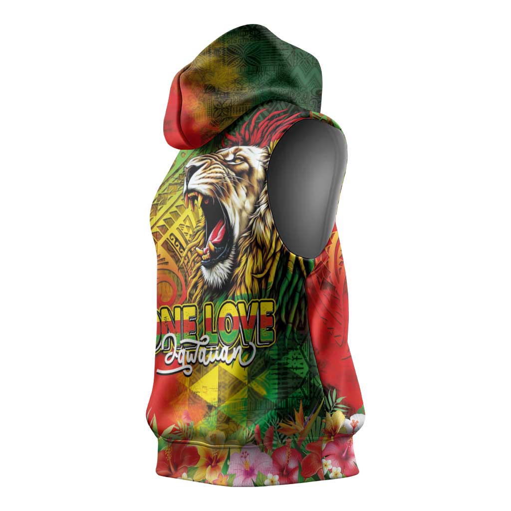 Hawaiian Reggae Sleeveless Hoodie Jawaiian One Love-Tribal Tatoos and Rastafari Lion - Polynesian Pride