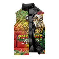 Hawaiian Reggae Sleeveless Puffer Jacket Jawaiian One Love-Tribal Tatoos and Rastafari Lion - Polynesian Pride