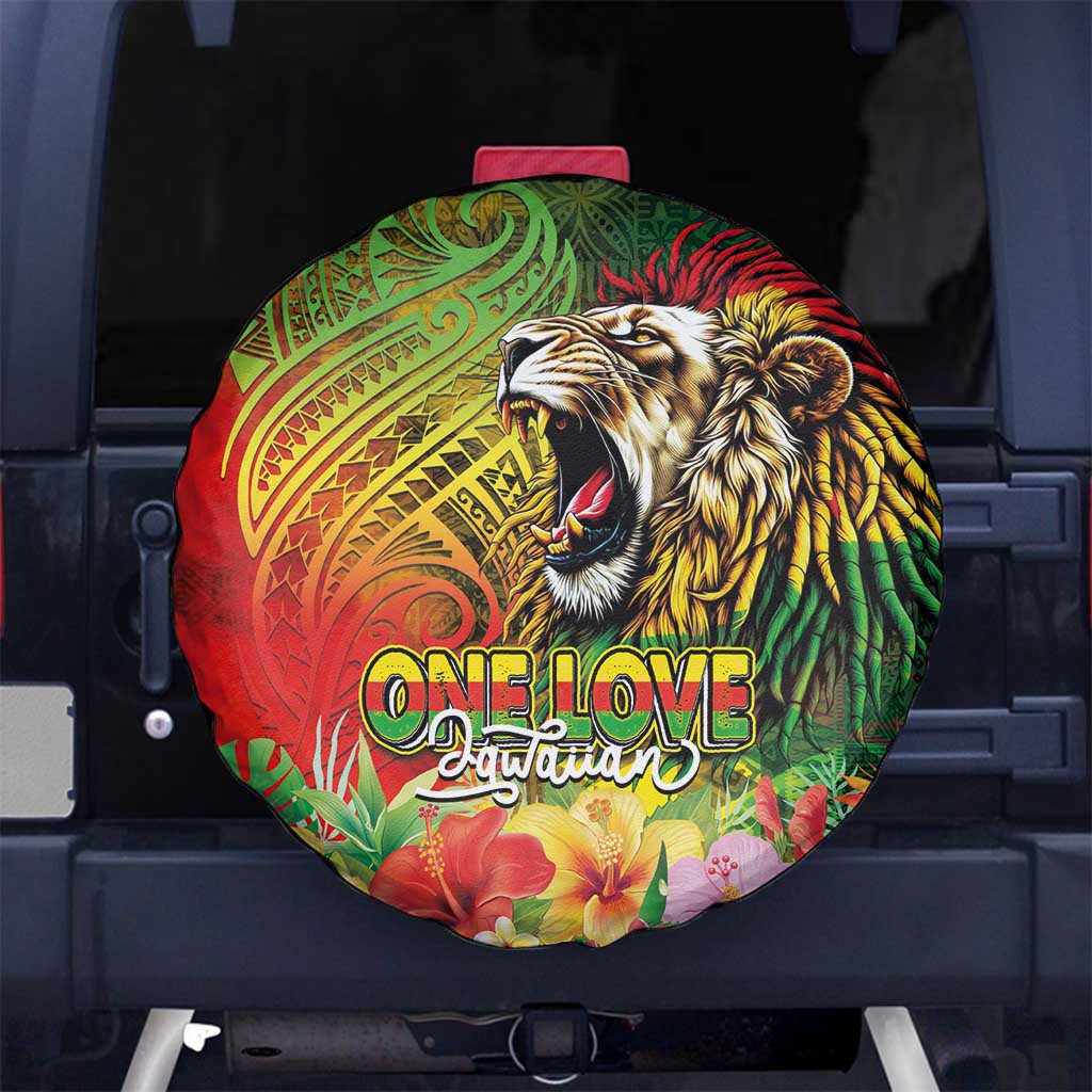 Hawaiian Reggae Spare Tire Cover Jawaiian One Love-Tribal Tatoos and Rastafari Lion - Polynesian Pride