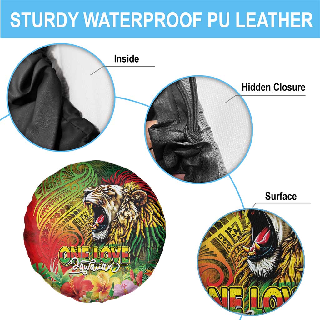 Hawaiian Reggae Spare Tire Cover Jawaiian One Love-Tribal Tatoos and Rastafari Lion - Polynesian Pride