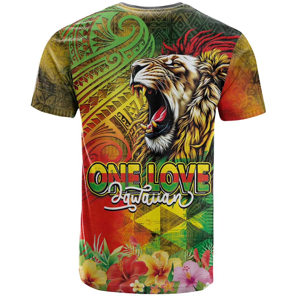 Hawaiian Reggae T Shirt Jawaiian One Love-Tribal Tatoos and Rastafari Lion - Polynesian Pride