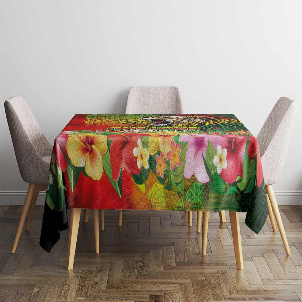Hawaiian Reggae Tablecloth Jawaiian One Love-Tribal Tatoos and Rastafari Lion - Polynesian Pride