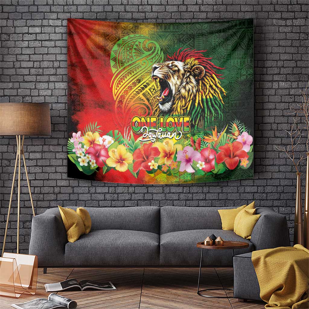 Hawaiian Reggae Tapestry Jawaiian One Love-Tribal Tatoos and Rastafari Lion - Polynesian Pride