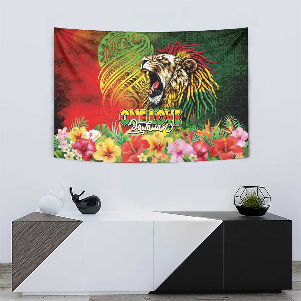 Hawaiian Reggae Tapestry Jawaiian One Love-Tribal Tatoos and Rastafari Lion - Polynesian Pride