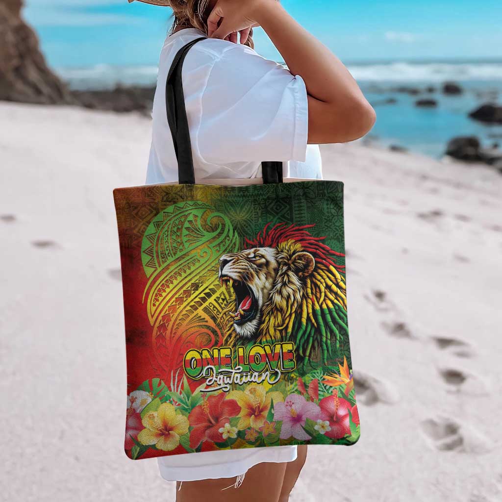 Hawaiian Reggae Tote Bag Jawaiian One Love-Tribal Tatoos and Rastafari Lion - Polynesian Pride