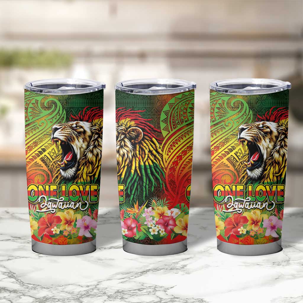 Hawaiian Reggae Tumbler Cup Jawaiian One Love-Tribal Tatoos and Rastafari Lion - Polynesian Pride