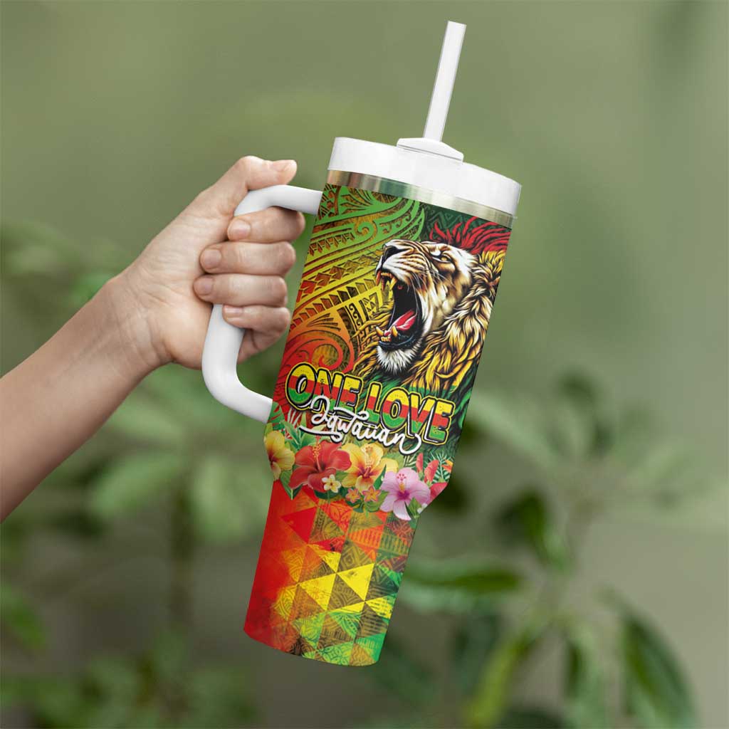Hawaiian Reggae Tumbler With Handle Jawaiian One Love-Tribal Tatoos and Rastafari Lion - Polynesian Pride