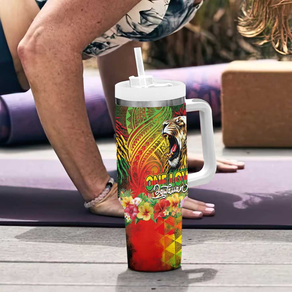 Hawaiian Reggae Tumbler With Handle Jawaiian One Love-Tribal Tatoos and Rastafari Lion - Polynesian Pride