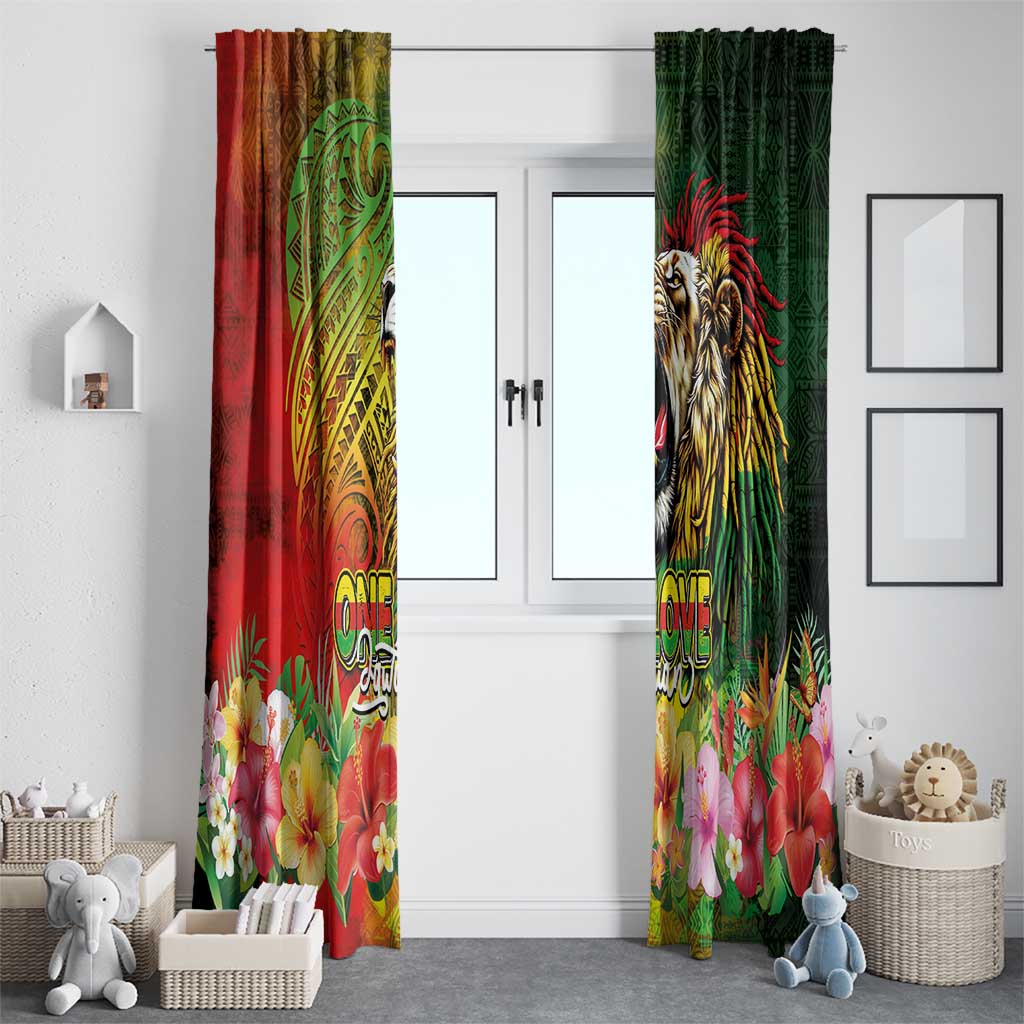 Hawaiian Reggae Window Curtain Jawaiian One Love-Tribal Tatoos and Rastafari Lion - Polynesian Pride