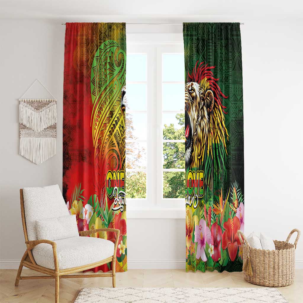 Hawaiian Reggae Window Curtain Jawaiian One Love-Tribal Tatoos and Rastafari Lion - Polynesian Pride