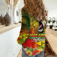 Hawaiian Reggae Women Casual Shirt Jawaiian One Love-Tribal Tatoos and Rastafari Lion - Polynesian Pride