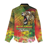 Hawaiian Reggae Women Casual Shirt Jawaiian One Love-Tribal Tatoos and Rastafari Lion - Polynesian Pride