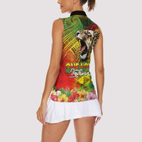 Hawaiian Reggae Women Sleeveless Polo Shirt Jawaiian One Love-Tribal Tatoos and Rastafari Lion - Polynesian Pride