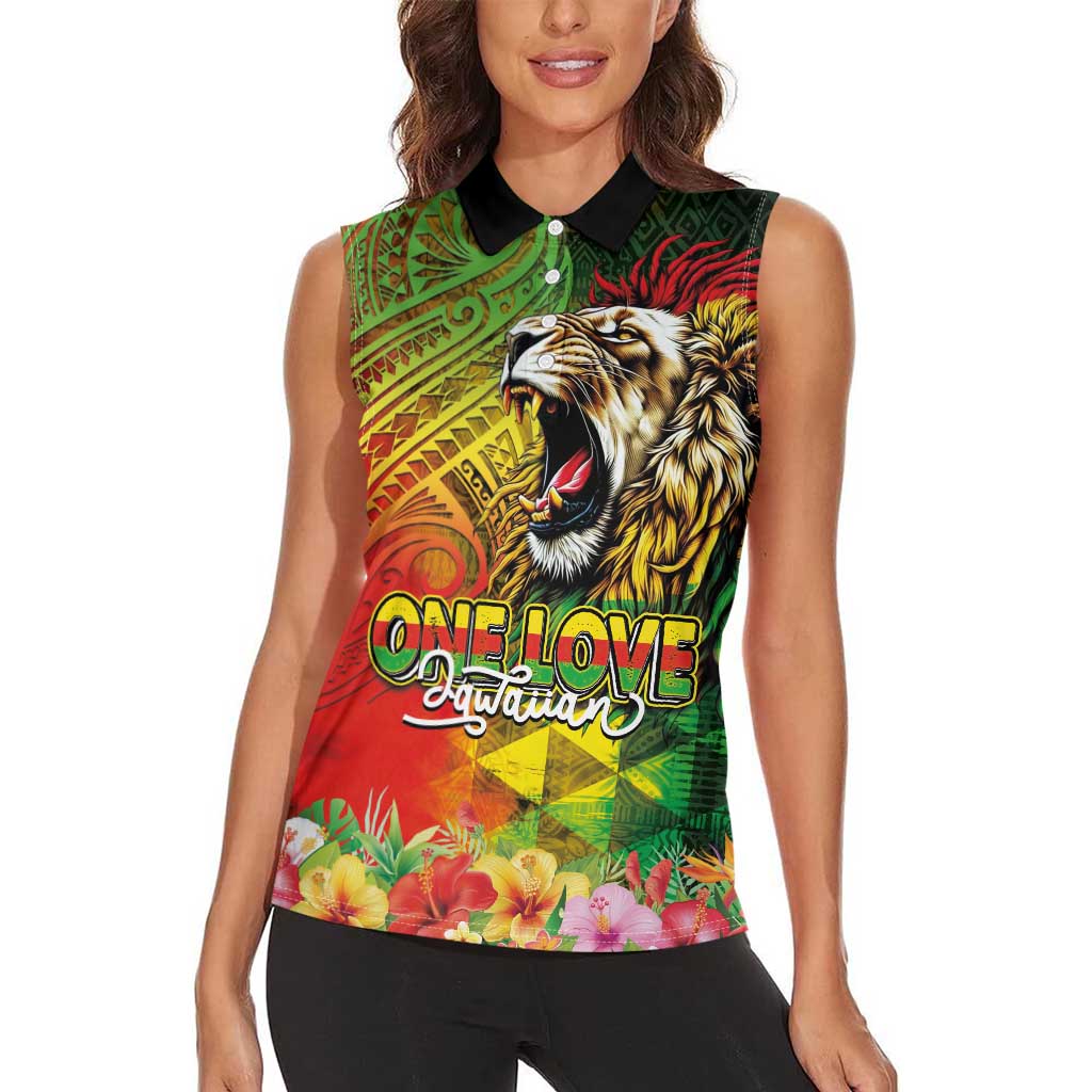 Hawaiian Reggae Women Sleeveless Polo Shirt Jawaiian One Love-Tribal Tatoos and Rastafari Lion - Polynesian Pride