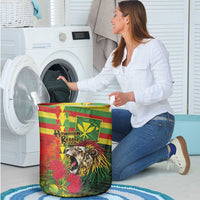 Hawaiian Reggae Laundry Basket Kakau Art Motifs with Ohia Lehua and Rastafari Lion - Polynesian Pride