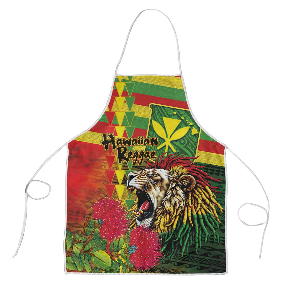 Hawaiian Reggae Apron Kakau Art Motifs with Ohia Lehua and Rastafari Lion - Polynesian Pride