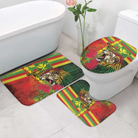 Hawaiian Reggae Bathroom Set Kakau Art Motifs with Ohia Lehua and Rastafari Lion - Polynesian Pride