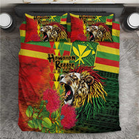 Hawaiian Reggae Bedding Set Kakau Art Motifs with Ohia Lehua and Rastafari Lion LT03 Multicolor - Polynesian Pride