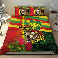 Hawaiian Reggae Bedding Set Kakau Art Motifs with Ohia Lehua and Rastafari Lion LT03 - Polynesian Pride