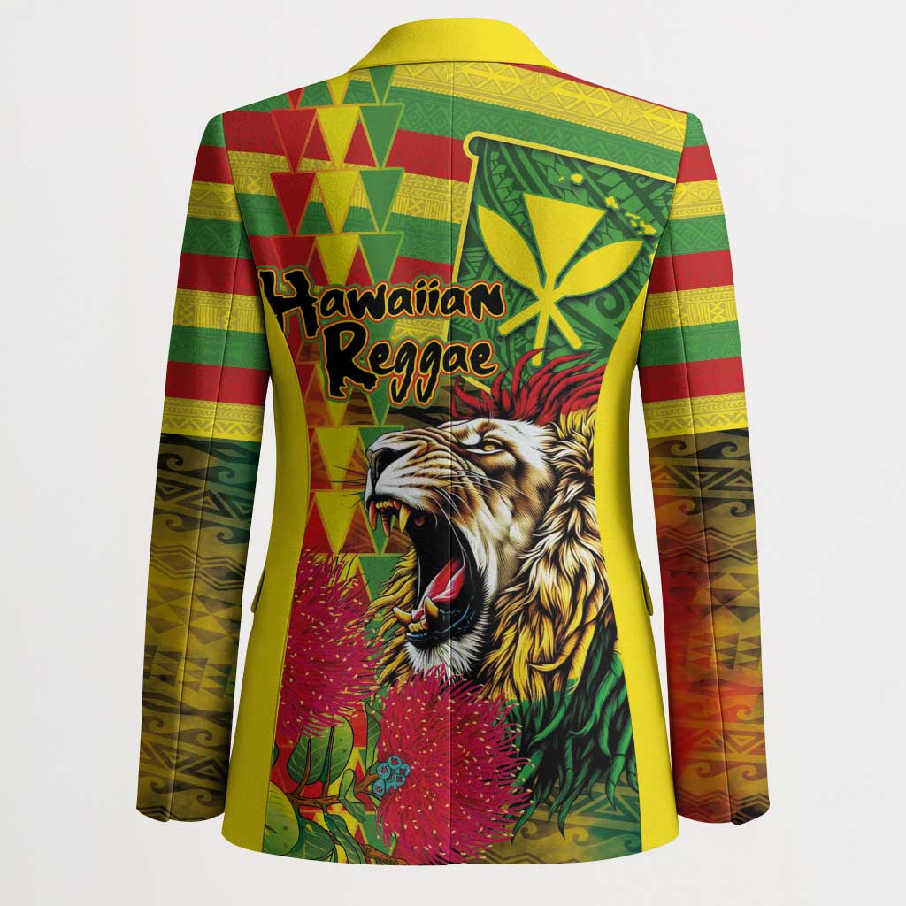 Hawaiian Reggae Blazer Kakau Art Motifs with Ohia Lehua and Rastafari Lion - Polynesian Pride