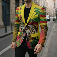Hawaiian Reggae Blazer Kakau Art Motifs with Ohia Lehua and Rastafari Lion - Polynesian Pride