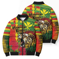 Hawaiian Reggae Bomber Puffer Jacket Kakau Art Motifs with Ohia Lehua and Rastafari Lion - Polynesian Pride