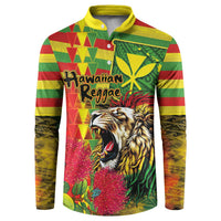 Hawaiian Reggae Button Sweatshirt Kakau Art Motifs with Ohia Lehua and Rastafari Lion LT03 Multicolor - Polynesian Pride