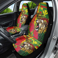 Hawaiian Reggae Car Seat Cover Kakau Art Motifs with Ohia Lehua and Rastafari Lion - Polynesian Pride