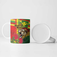 Hawaiian Reggae Ceramic Mug Kakau Art Motifs with Ohia Lehua and Rastafari Lion - Polynesian Pride