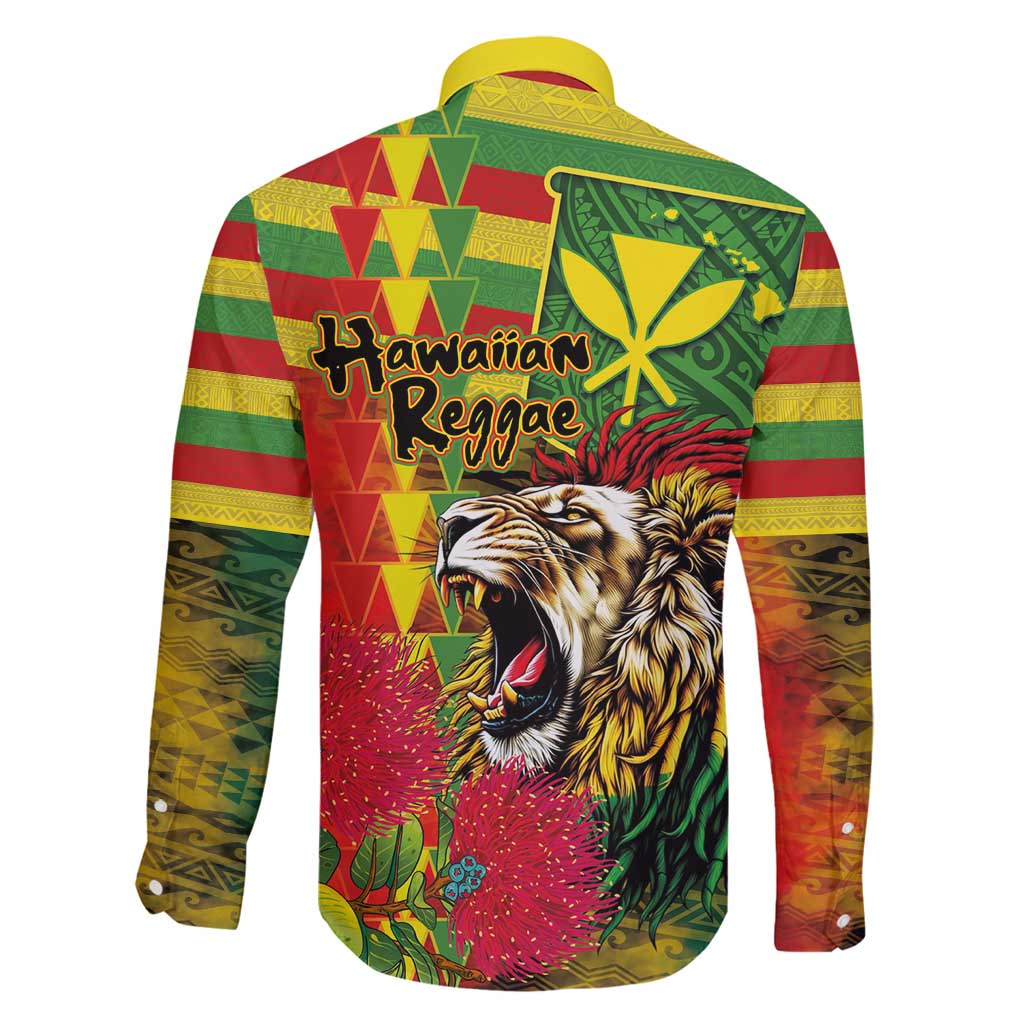 Hawaiian Reggae Family Matching Long Sleeve Bodycon Dress and Hawaiian Shirt Kakau Art Motifs with Ohia Lehua and Rastafari Lion - Polynesian Pride