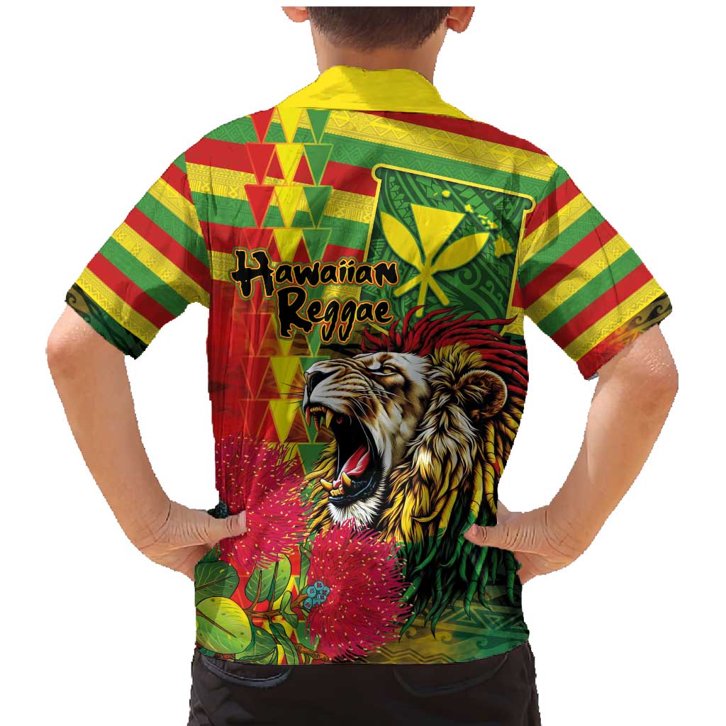 Hawaiian Reggae Family Matching Mermaid Dress and Hawaiian Shirt Kakau Art Motifs with Ohia Lehua and Rastafari Lion - Polynesian Pride