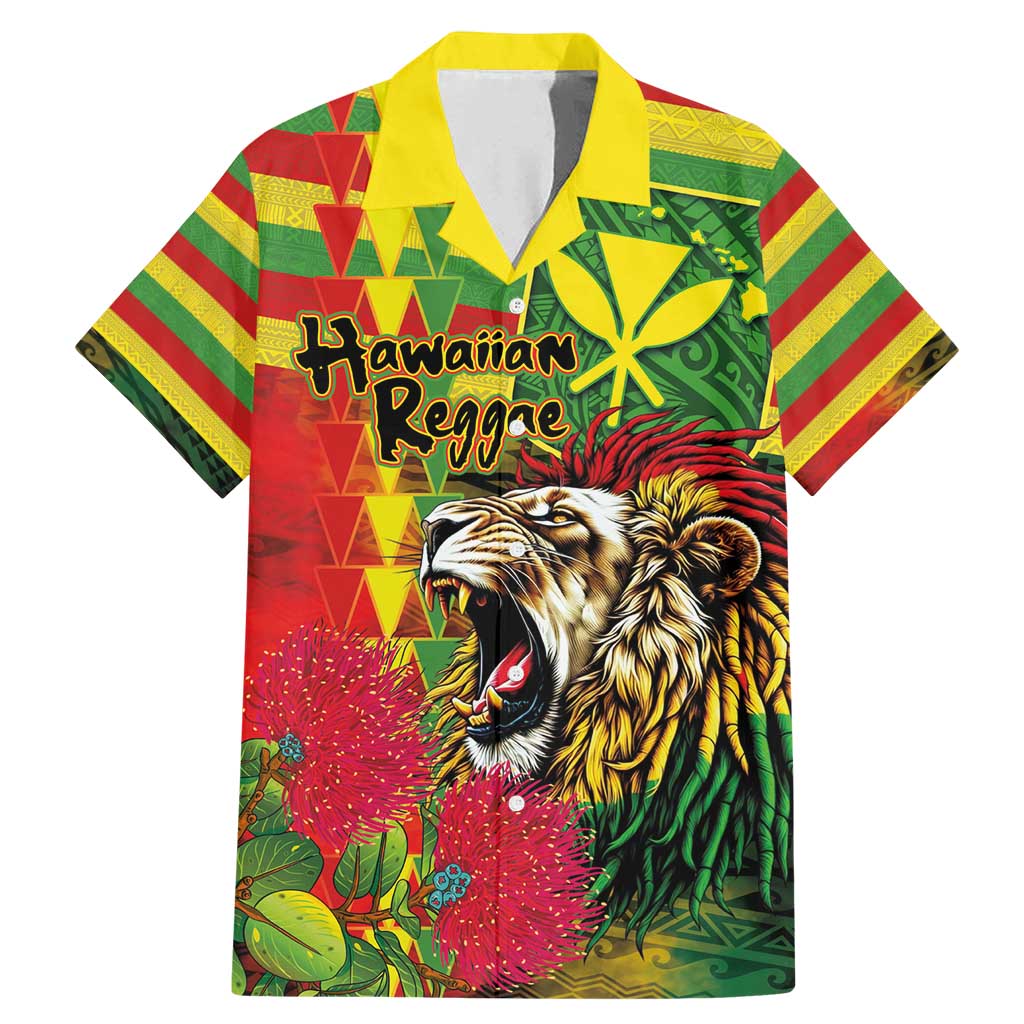 Hawaiian Reggae Family Matching Mermaid Dress and Hawaiian Shirt Kakau Art Motifs with Ohia Lehua and Rastafari Lion - Polynesian Pride