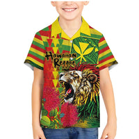 Hawaiian Reggae Family Matching Mermaid Dress and Hawaiian Shirt Kakau Art Motifs with Ohia Lehua and Rastafari Lion - Polynesian Pride