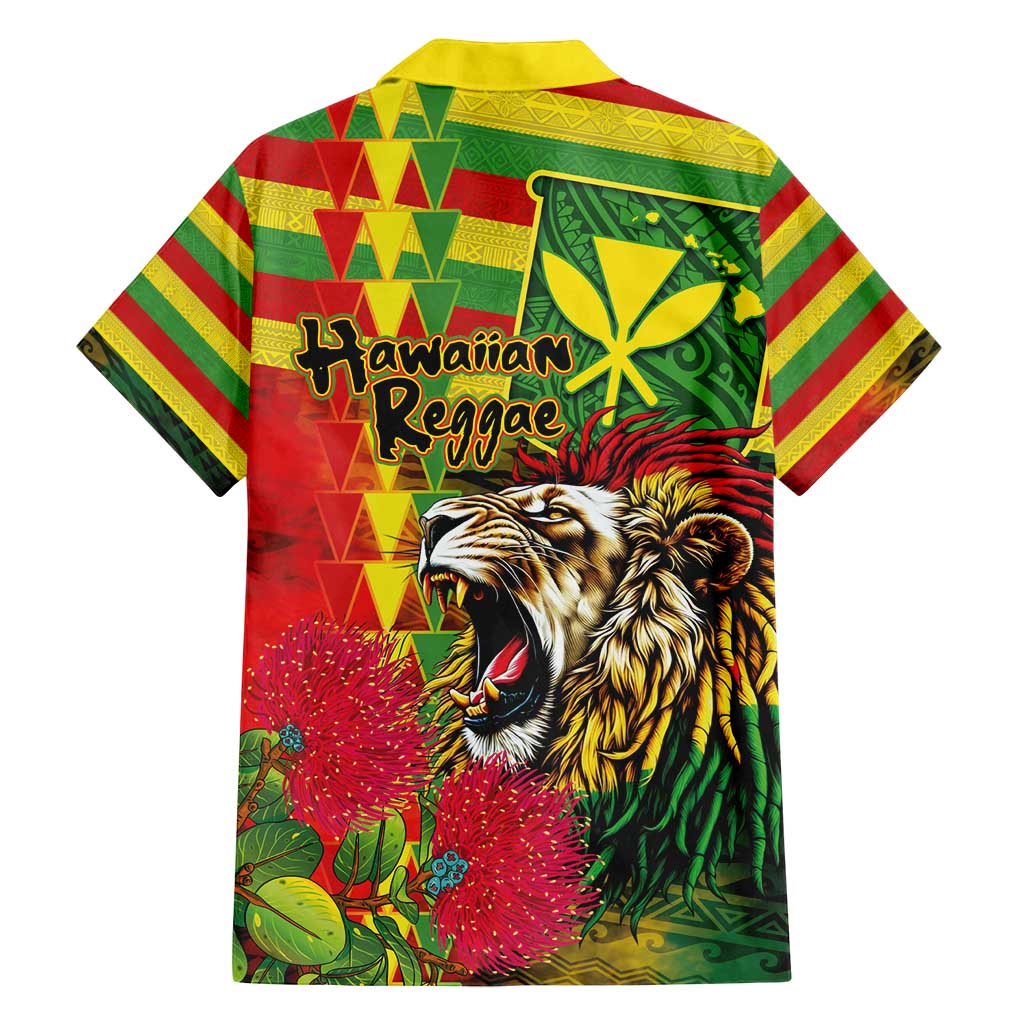 Hawaiian Reggae Family Matching Off Shoulder Maxi Dress and Hawaiian Shirt Kakau Art Motifs with Ohia Lehua and Rastafari Lion - Polynesian Pride