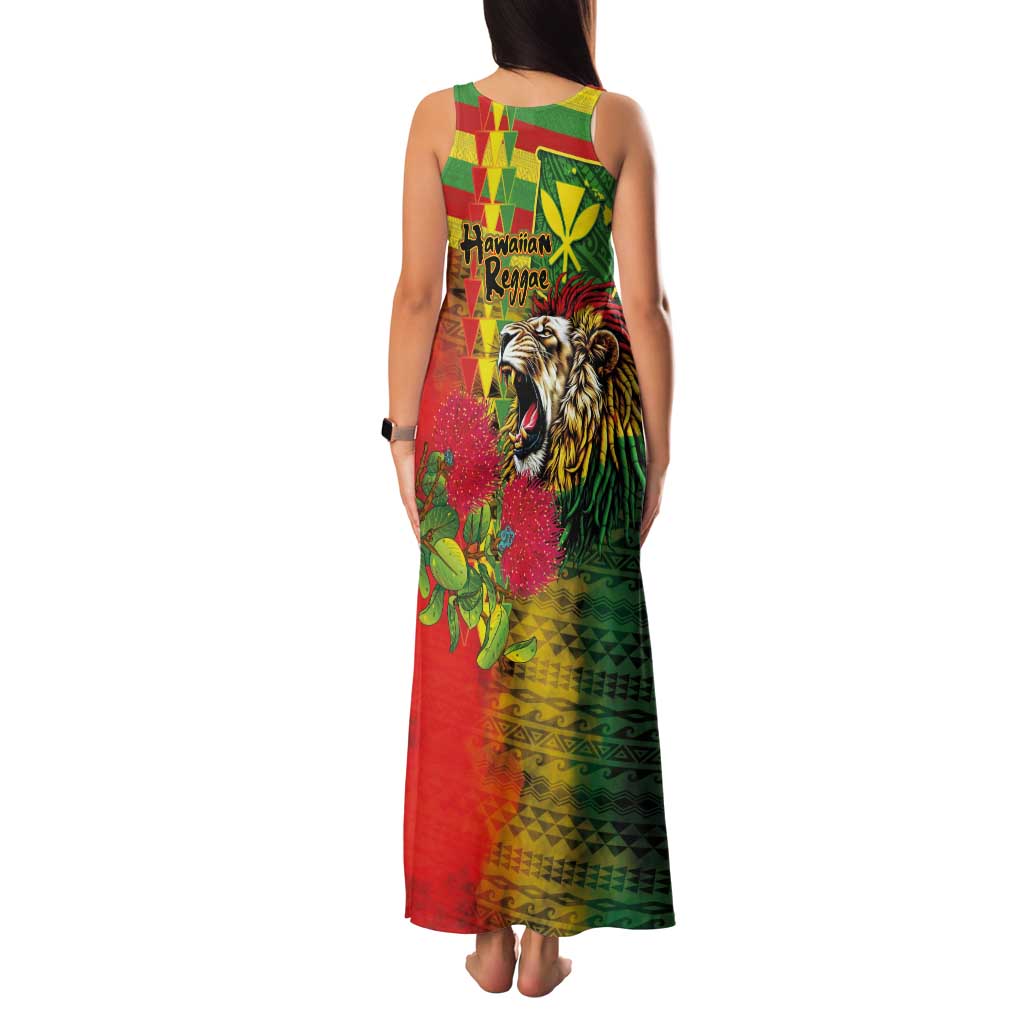 Hawaiian Reggae Family Matching Tank Maxi Dress and Hawaiian Shirt Kakau Art Motifs with Ohia Lehua and Rastafari Lion - Polynesian Pride