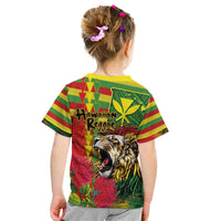 Hawaiian Reggae Kid T Shirt Kakau Art Motifs with Ohia Lehua and Rastafari Lion - Polynesian Pride