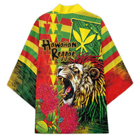 Hawaiian Reggae Kimono Kakau Art Motifs with Ohia Lehua and Rastafari Lion - Polynesian Pride