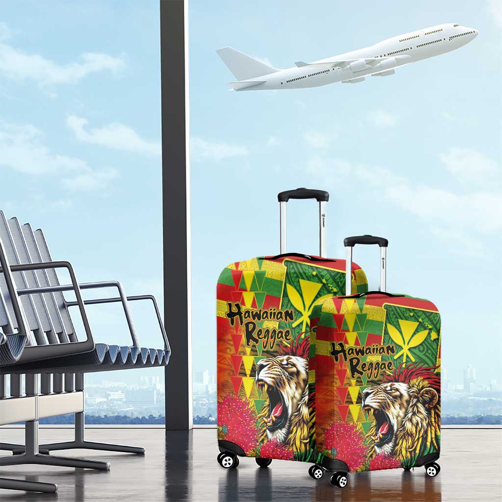 Hawaiian Reggae Luggage Cover Kakau Art Motifs with Ohia Lehua and Rastafari Lion - Polynesian Pride
