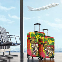 Hawaiian Reggae Luggage Cover Kakau Art Motifs with Ohia Lehua and Rastafari Lion - Polynesian Pride