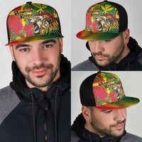 Hawaiian Reggae Mesh Trucker Cap Kakau Art Motifs with Ohia Lehua and Rastafari Lion - Polynesian Pride