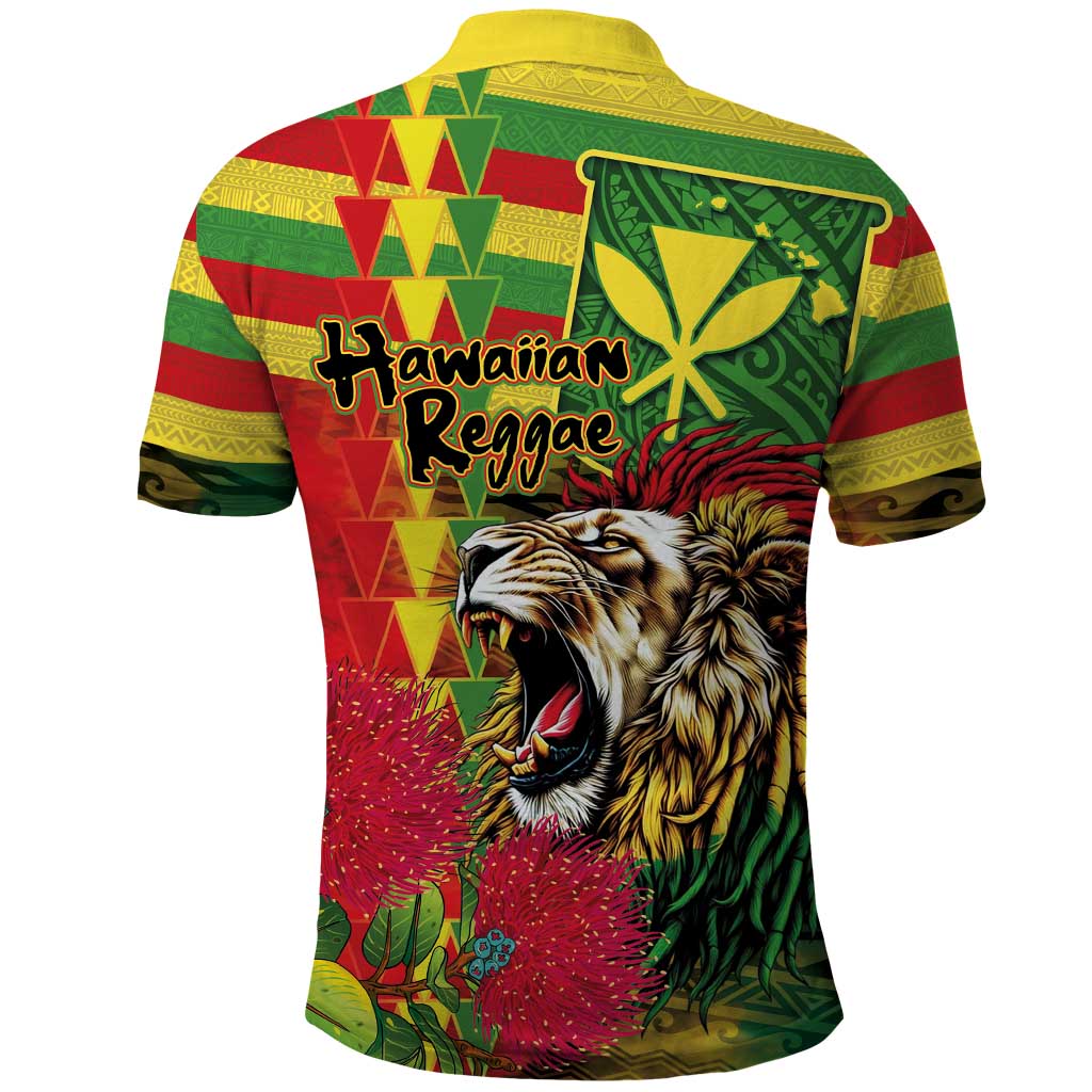 Hawaiian Reggae Polo Shirt Kakau Art Motifs with Ohia Lehua and Rastafari Lion - Polynesian Pride