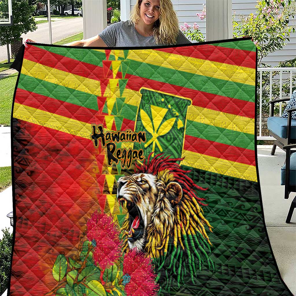 Hawaiian Reggae Quilt Kakau Art Motifs with Ohia Lehua and Rastafari Lion LT03 Multicolor - Polynesian Pride