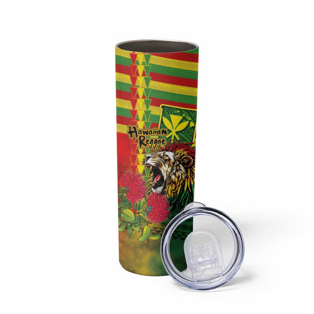 Hawaiian Reggae Skinny Tumbler Kakau Art Motifs with Ohia Lehua and Rastafari Lion - Polynesian Pride