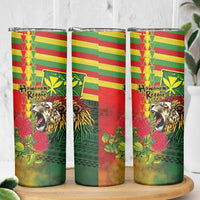 Hawaiian Reggae Skinny Tumbler Kakau Art Motifs with Ohia Lehua and Rastafari Lion - Polynesian Pride